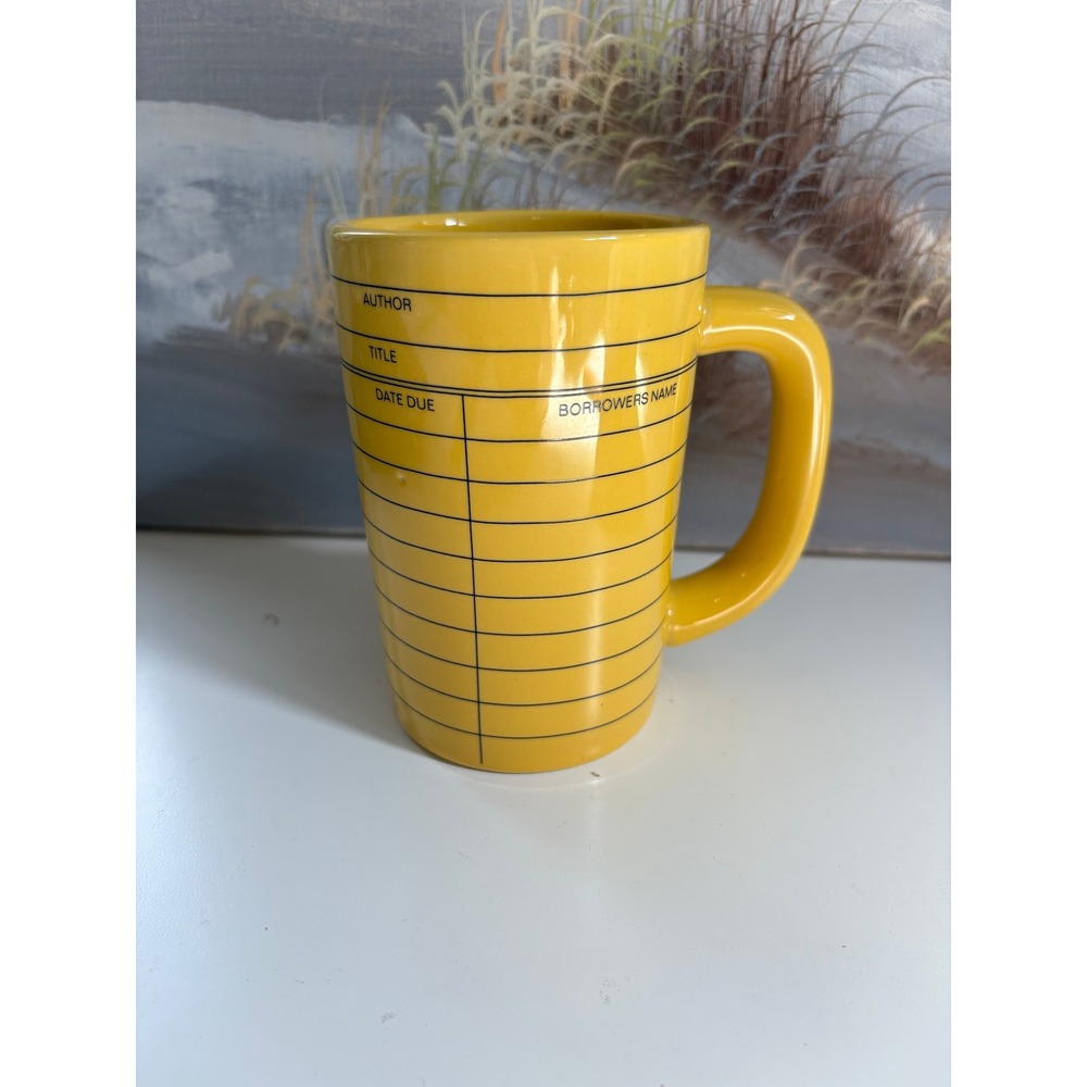 Out of Print Yellow Library Card Mug Ceramic Literary Book Lover Gift 12oz